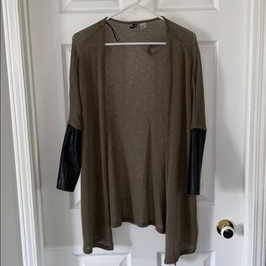 Sheer Cardigan with Leather Sleeve